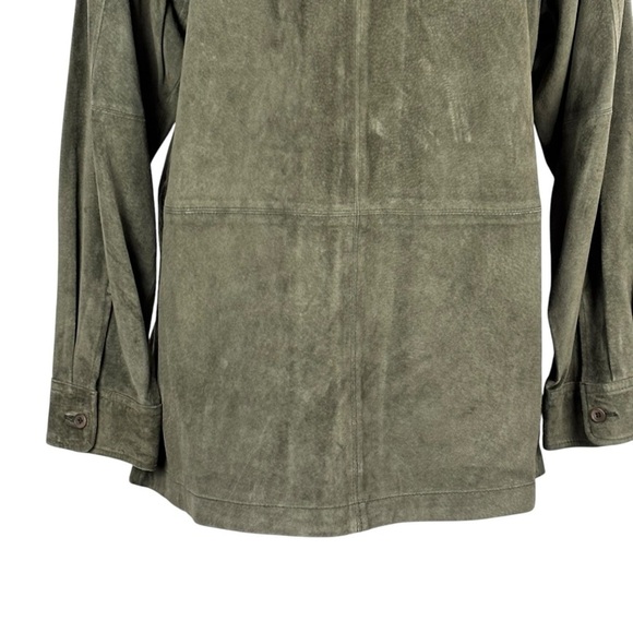 VINTAGE JONES NEW YORK GREEN SUEDE LEATHER ZIP UP COLLARED SHIRT JACKET SHACKET - Picture 10 of 15